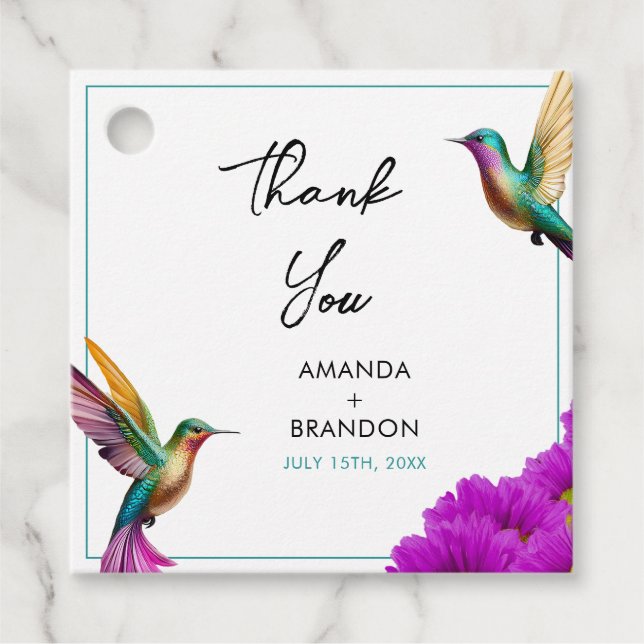 Färgämnen Hummingbird Lila Daisy Bröllop Gåvor Etiketter (Framsida)