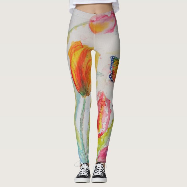 Färgämnen i Blommigt av vattenfärg Art Leggings (Framsida)