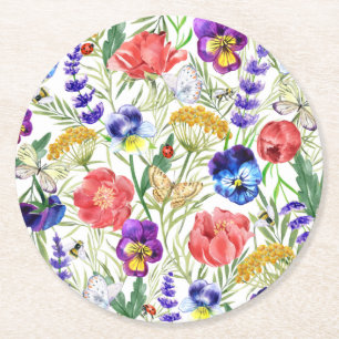 Färgämnen i Fält Blommor Poppies Underlägg Papper Rund