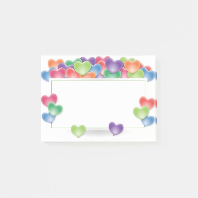 Färgämnen i Kärlek Heart-ballonger Ram Post-it Block (Framsida)
