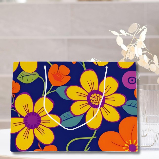 Färgämnen i Retro-blommor-Dopamin Stil (Colorful Retro Flowers-Dopamine Style Large Gift Bag)