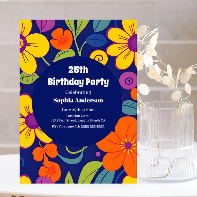 Färgämnen i Retro-blommor-Dopamin Stil Inbjudningar (Colorful Retro Flowers-Dopamine Style Invitation)