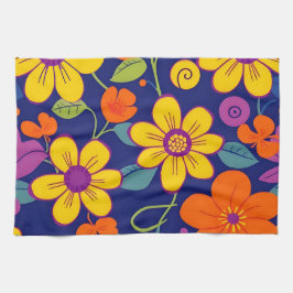 Färgämnen i Retro-blommor-Dopamin Stil Kökshandduk