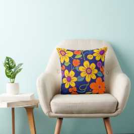 Färgämnen i Retro-blommor-Dopamin Stil Kudde