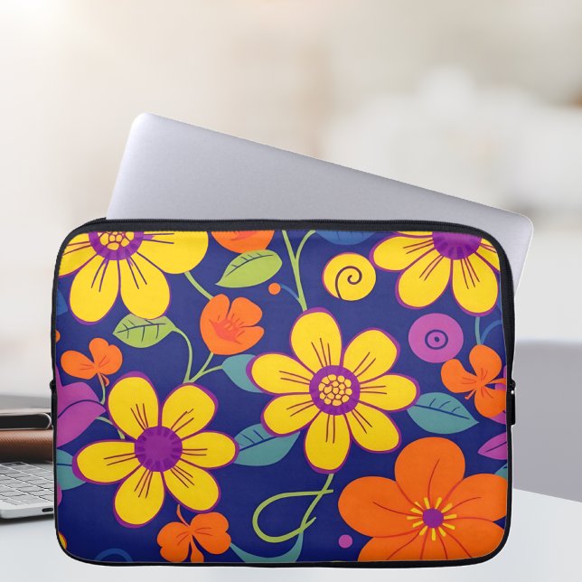 Färgämnen i Retro-blommor-Dopamin Stil Laptop Fodral (Colorful Retro Flowers-Dopamine Style Laptop Sleeve
)