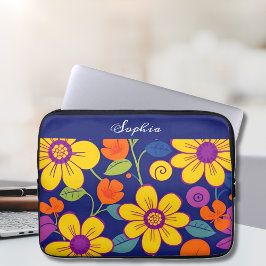 Färgämnen i Retro-blommor-Dopamin Stil Laptop Fodral