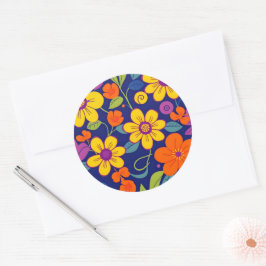 Färgämnen i Retro-blommor-Dopamin Stil Runt Klistermärke
