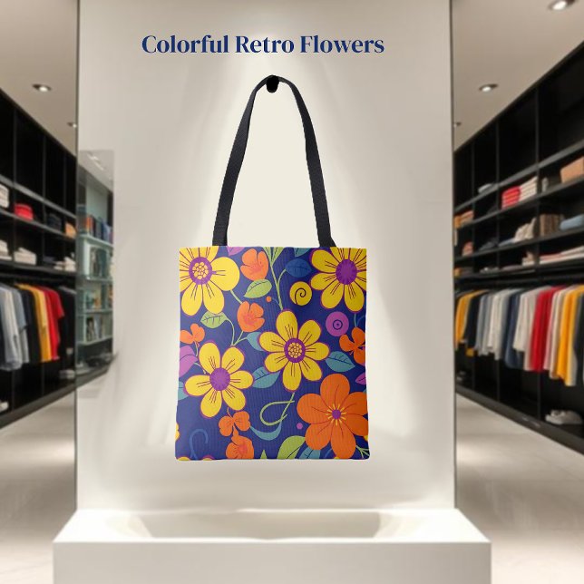 Färgämnen i Retro-blommor-Dopamin Stil Tygkasse (Colorful Retro Flowers-Dopamine Style Tote Bag)