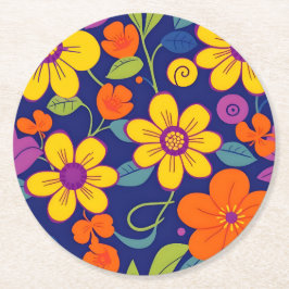 Färgämnen i Retro-blommor-Dopamin Stil Underlägg Papper Rund