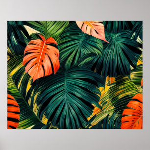 Färgämnen i tropiska Löv och Hibiscus Blommor Poster