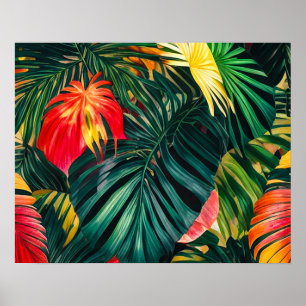 Färgämnen i tropiska Löv och Hibiscus Blommor Poster