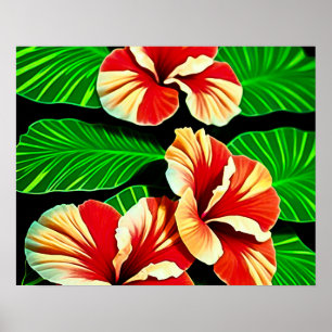 Färgämnen i tropiska Löv och Hibiscus Blommor Poster
