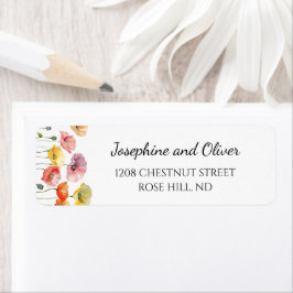 Färgämnen i vild av vallmo blommor bröllop adresse returadress etikett