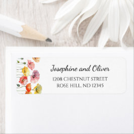 Färgämnen i vild av vallmo blommor bröllop adresse returadress etikett