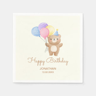 Färgämnen Kute Bear Boy Birthday Pappersservett