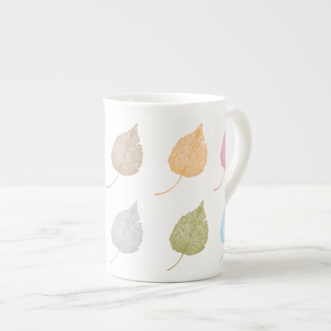 Färgämnen löv mönster benporslin mugg (Framsida höger)