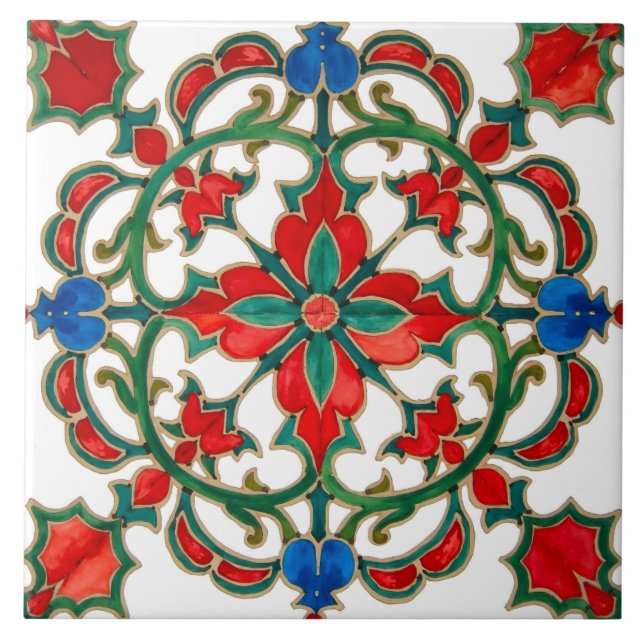 Färgämnen,Medelhavet,rött och grönt,mosaik. Kakelplatta (Framsidan)
