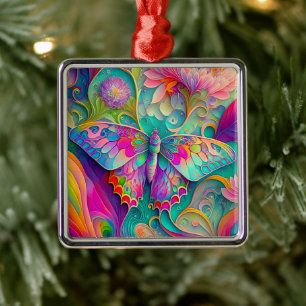 Färgämnen och blommor av Psychedelic Butterfly Julgransprydnad Metall