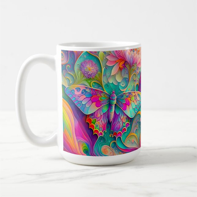 Färgämnen och blommor av Psychedelic Butterfly Kaffemugg (Vänster)