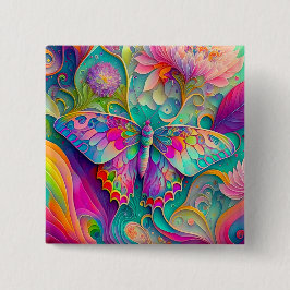 Färgämnen och blommor av Psychedelic Butterfly Knapp
