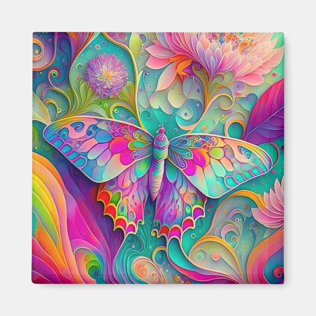 Färgämnen och blommor av Psychedelic Butterfly Magnet (Framsidan)