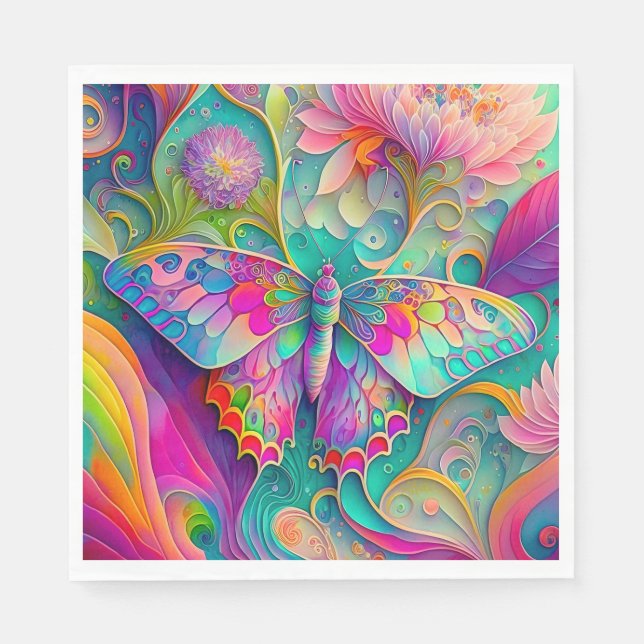Färgämnen och blommor av Psychedelic Butterfly Pappersservett (Framsidan)