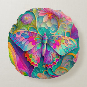 Färgämnen och blommor av Psychedelic Butterfly Rund Kudde