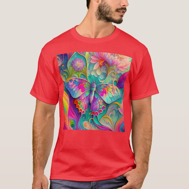 Färgämnen och blommor av Psychedelic Butterfly T Shirt (Framsida)
