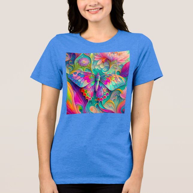 Färgämnen och blommor av Psychedelic Butterfly T Shirt (Framsida)