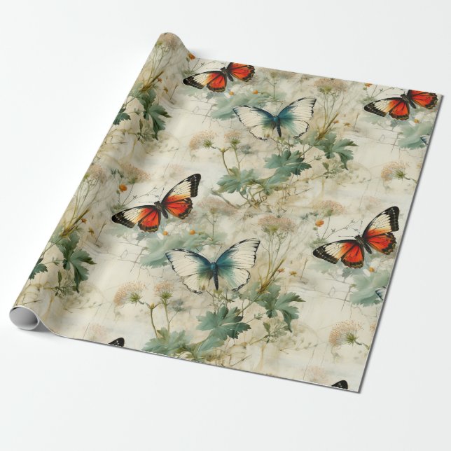 Färgämnen och blommor av Vintage (2) Presentpapper (Utrullad)