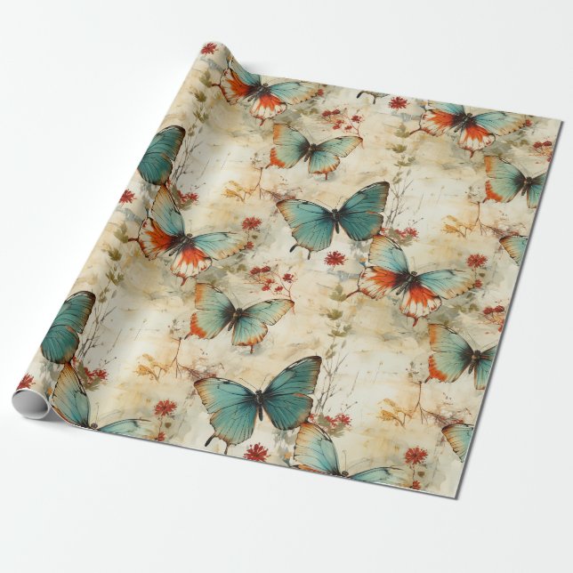 Färgämnen och blommor av Vintage (3) Presentpapper (Utrullad)