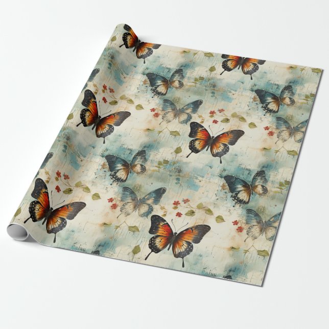 Färgämnen och blommor av Vintage (7) Presentpapper (Utrullad)
