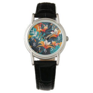 Färgämnen och Elegant Tropical Lövs and Flowers Armbandsur
