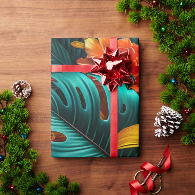 Färgämnen och Elegant Tropical Lövs and Flowers | Presentpapper (Julgåva)