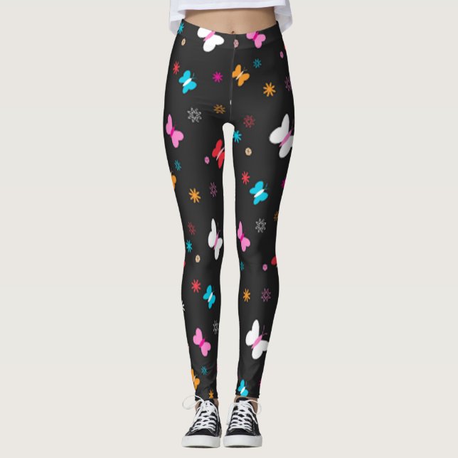 Färgämnen och ljus fjäril Mönster Leggings (Framsida)