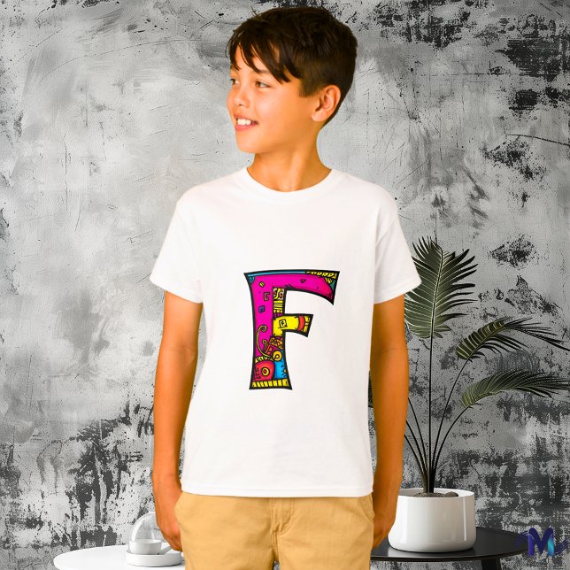 Färgämnen och Roligt Monogram F Tribal och Doodle T Shirt (Skapare uppladdad)