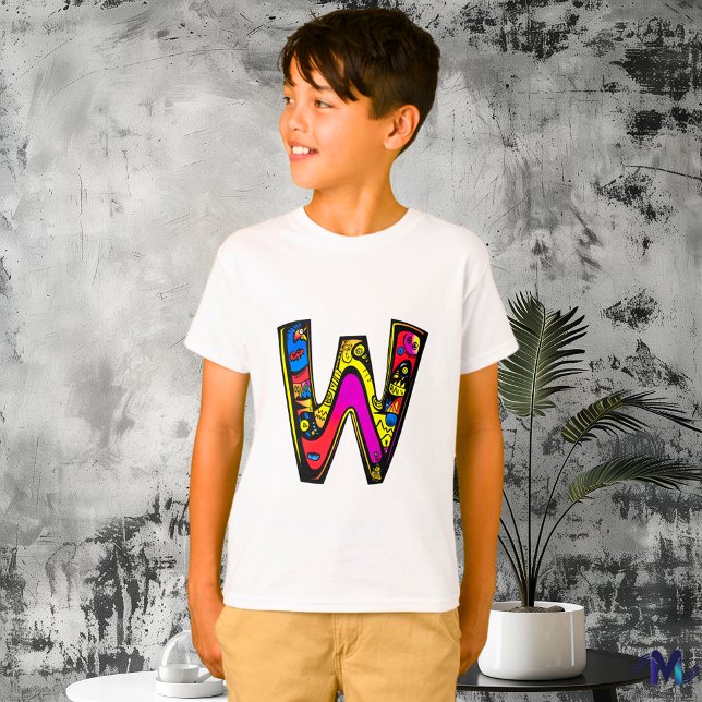 Färgämnen och Roligt Monogram W Tribal och Doodle T Shirt (Skapare uppladdad)