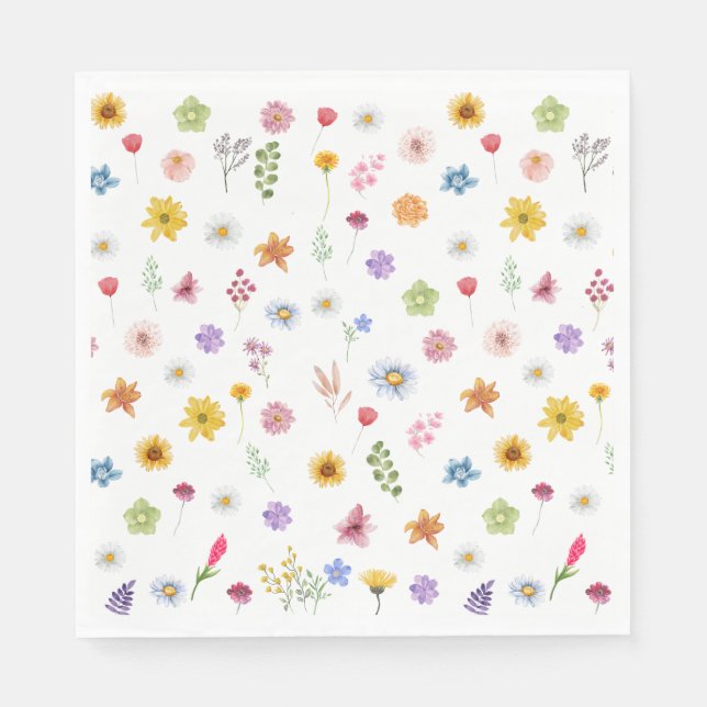 Färgämnen och vibrant Wildblommor Bord Napkins Pappersservett (Framsidan)