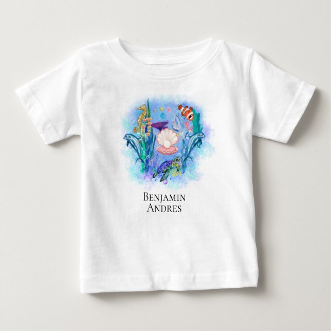 Färgämnen på Löv i Cute Ocean Sea Animals T Shirt (Framsida)