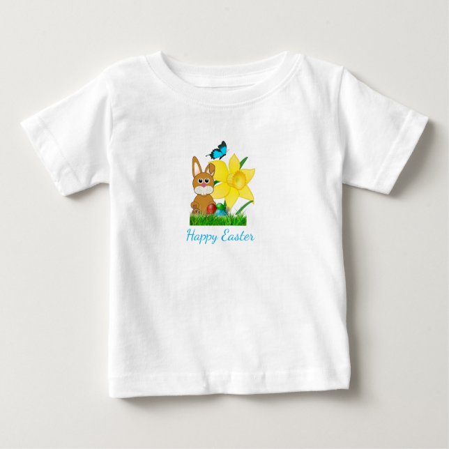 Färgämnen Påsk Daffodils och kanin Baby T-Shirt (Framsida)