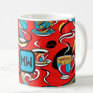 Färgämnen, popkonst, kaffe bilder, monogram kaffemugg