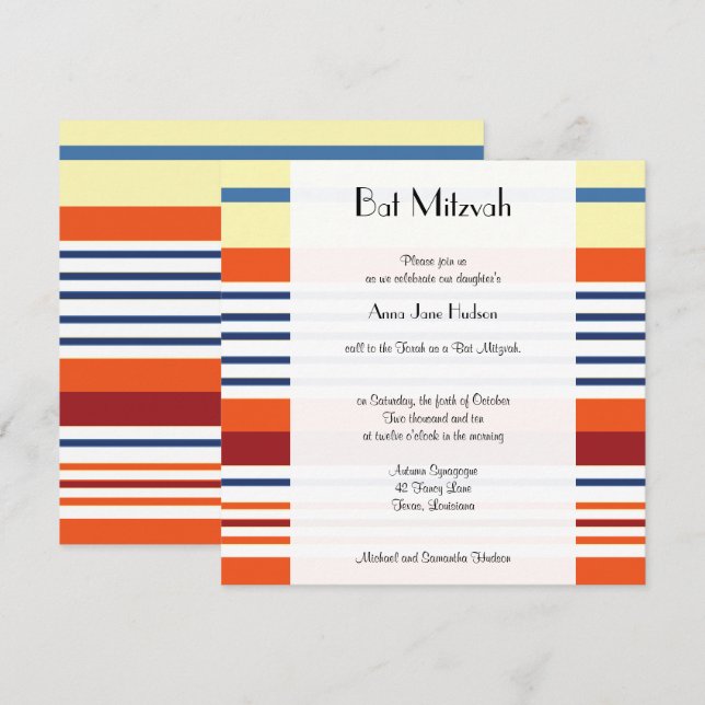 Färgämnen Rand, regnbåge Rand, Bat mitzvah Inbjudningar (Fram/baksida)