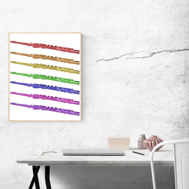 Färgämnen regnbåge poster (A poster of colorful flutes in red, orange, yellow, green, blue, pink and purple)