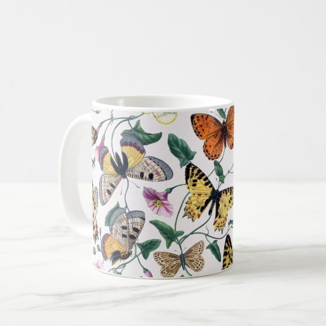 Färgämnen Rosa Flowers & Grönt Löv Kaffemugg (Framsida vänster)