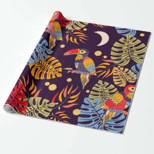 Färgämnen, sömlösa mönster, exotiska fåglar och vä presentpapper