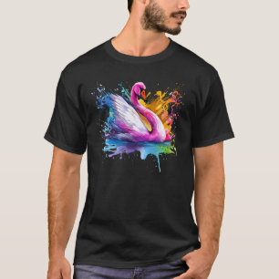 Färgämnen Svan Sjö Fåglar Älskare Stänk art 1 T Shirt