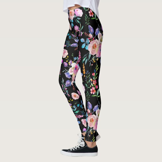 Färgämnen Vattenfärger Blommor mönster Leggings (Vänster)