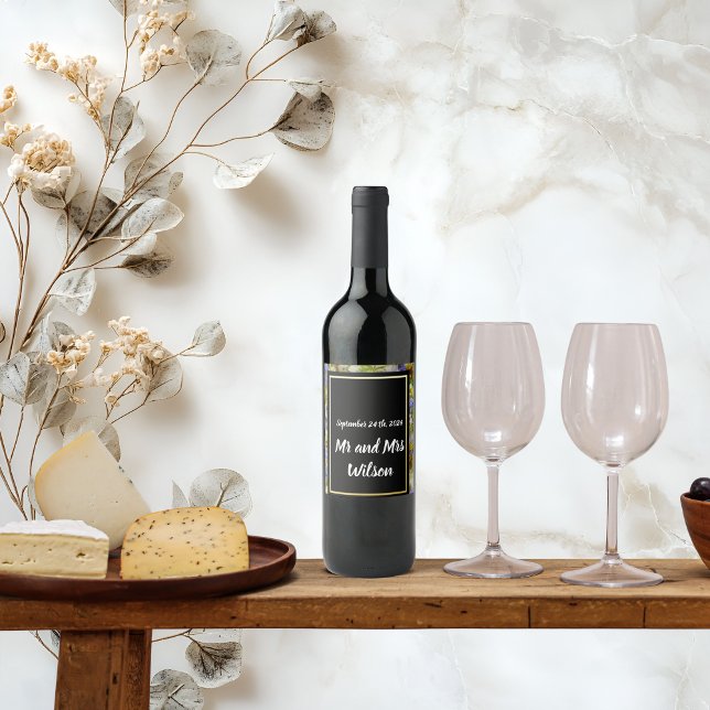 Färgämnen Vild Flowers Bröllop Vin-etiketter Vinflaska Etikett (Skapare uppladdad)