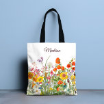 Färgämnen Vild Flowers Söt Girly Personlig Tygkasse<br><div class="desc">Den här chicen och snyggten har färgstarka blommor i söt med anpassningsbar personlig namn på vit bakgrund.</div>