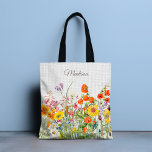 Färgämnen Vild Flowers Söt Girly Personlig Tygkasse<br><div class="desc">Den här chicen och snyggten har söt färgstarka blommor i vilden med personligen namn på vit bakgrund.</div>